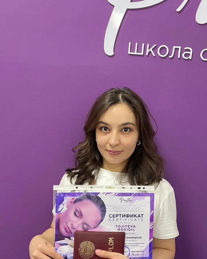 Moxidil Tojiyeva — Massaj kurslari, выпускница школы Prestige